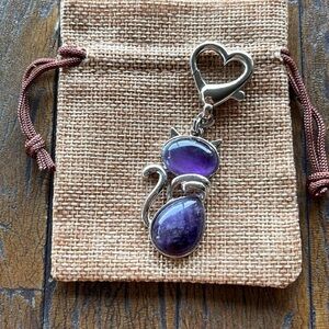 Amethyst Cat Crystal Bag Charm Keyring Charm